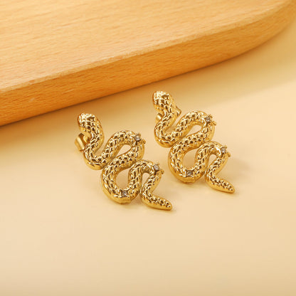 Snake with 3 White Diamonds Earrings 14.6*31.4mm asonjewelry