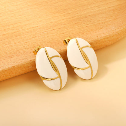 Oval White / Black Drip Earrings with Trim 19.2*27.9mm asonjewelry