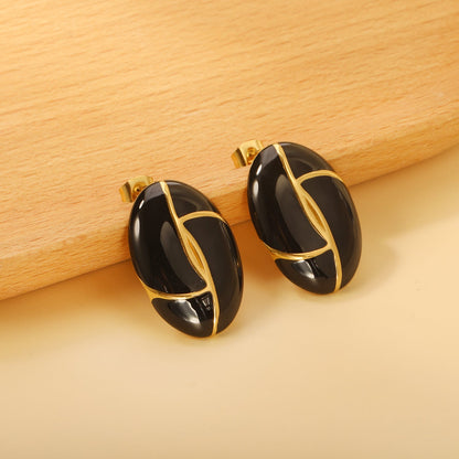 Oval White / Black Drip Earrings with Trim 19.2*27.9mm asonjewelry