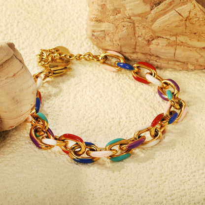 Thick 2*W7.7*H11mm Mixed Color Drops Accessories Buckle Bracelet 17+3+6mm Round Tail Plaque Golden asonjewelry