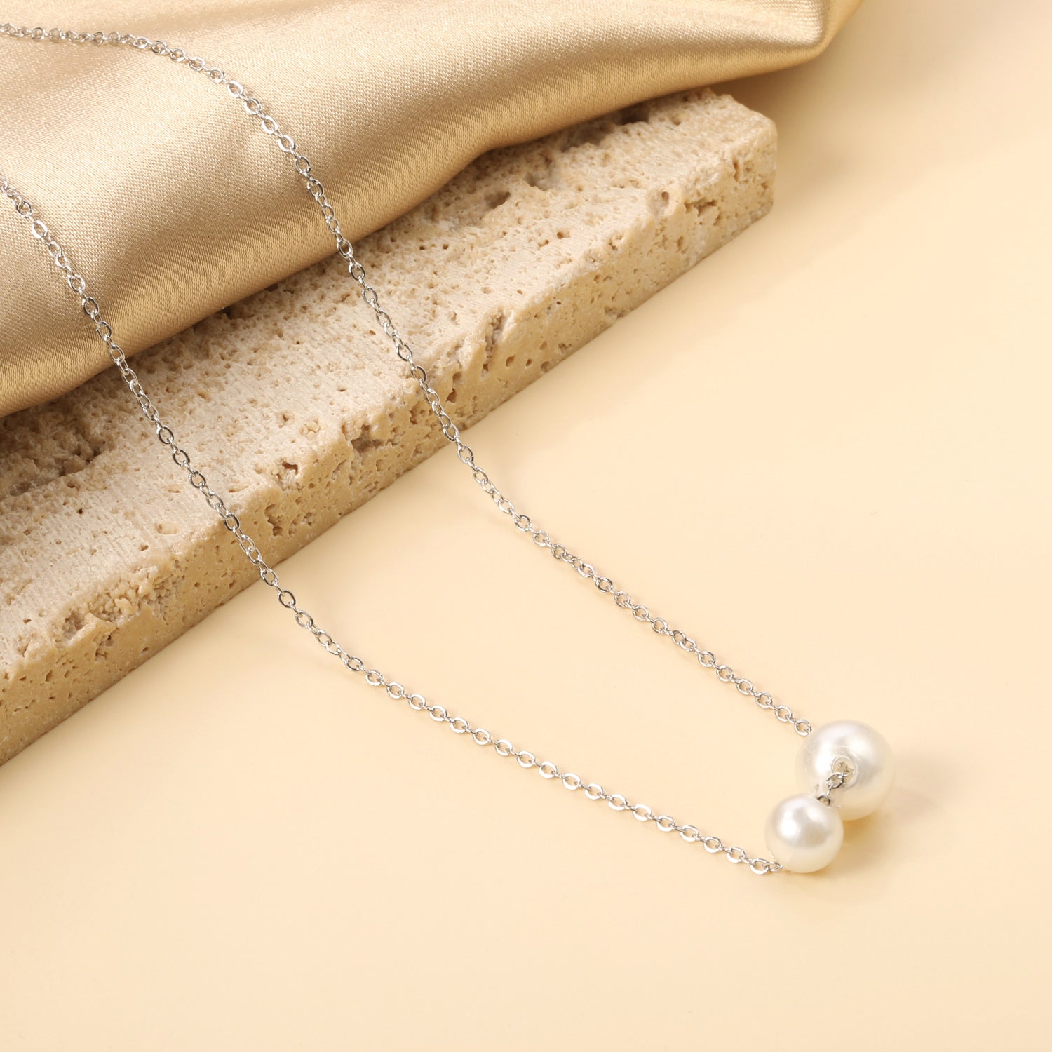 2 large and small white pearls 6.4+8mm necklace 44+5cm asonjewelry