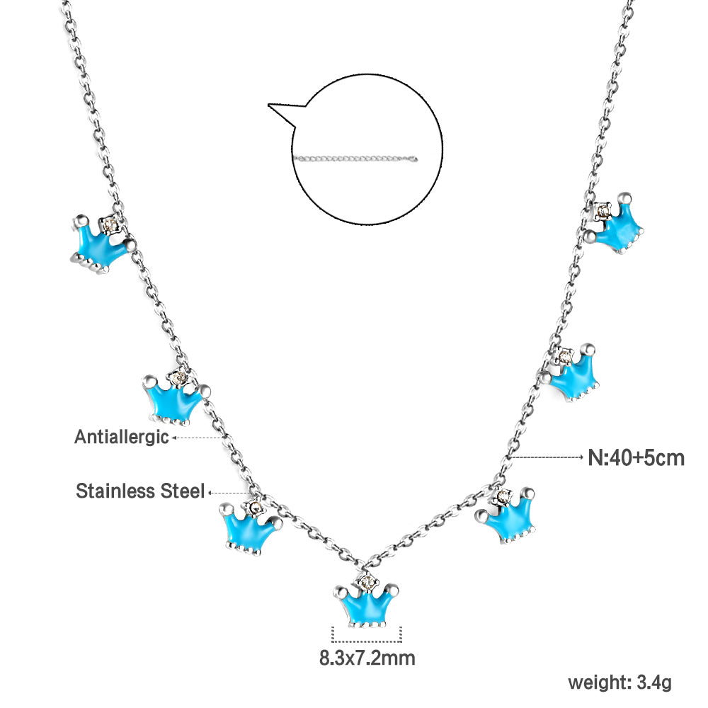 7 Blue Drops Oil Crown Pendant with Diamond Necklace 40+5cm asonjewelry
