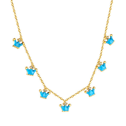 7 Blue Drops Oil Crown Pendant with Diamond Necklace 40+5cm asonjewelry