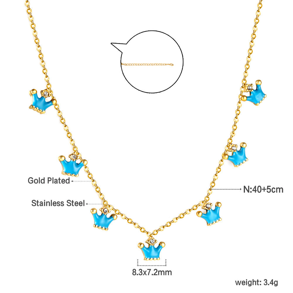 7 Blue Drops Oil Crown Pendant with Diamond Necklace 40+5cm asonjewelry