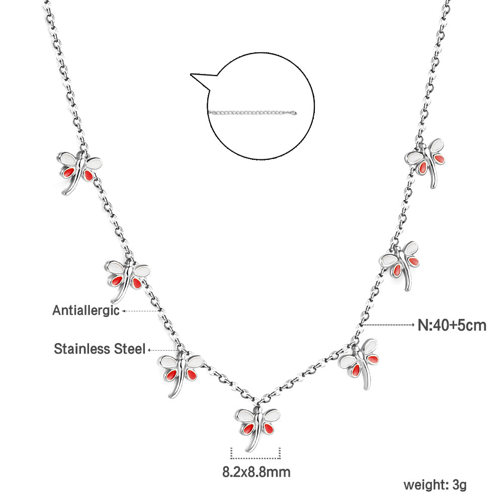 4 Different necklaces shell + cherry + crown + red dragonfly asonjewelry