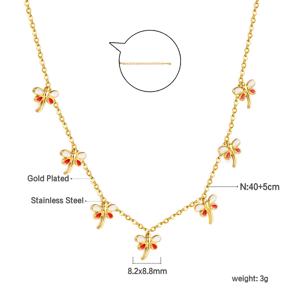 4 Different necklaces shell + cherry + crown + red dragonfly asonjewelry