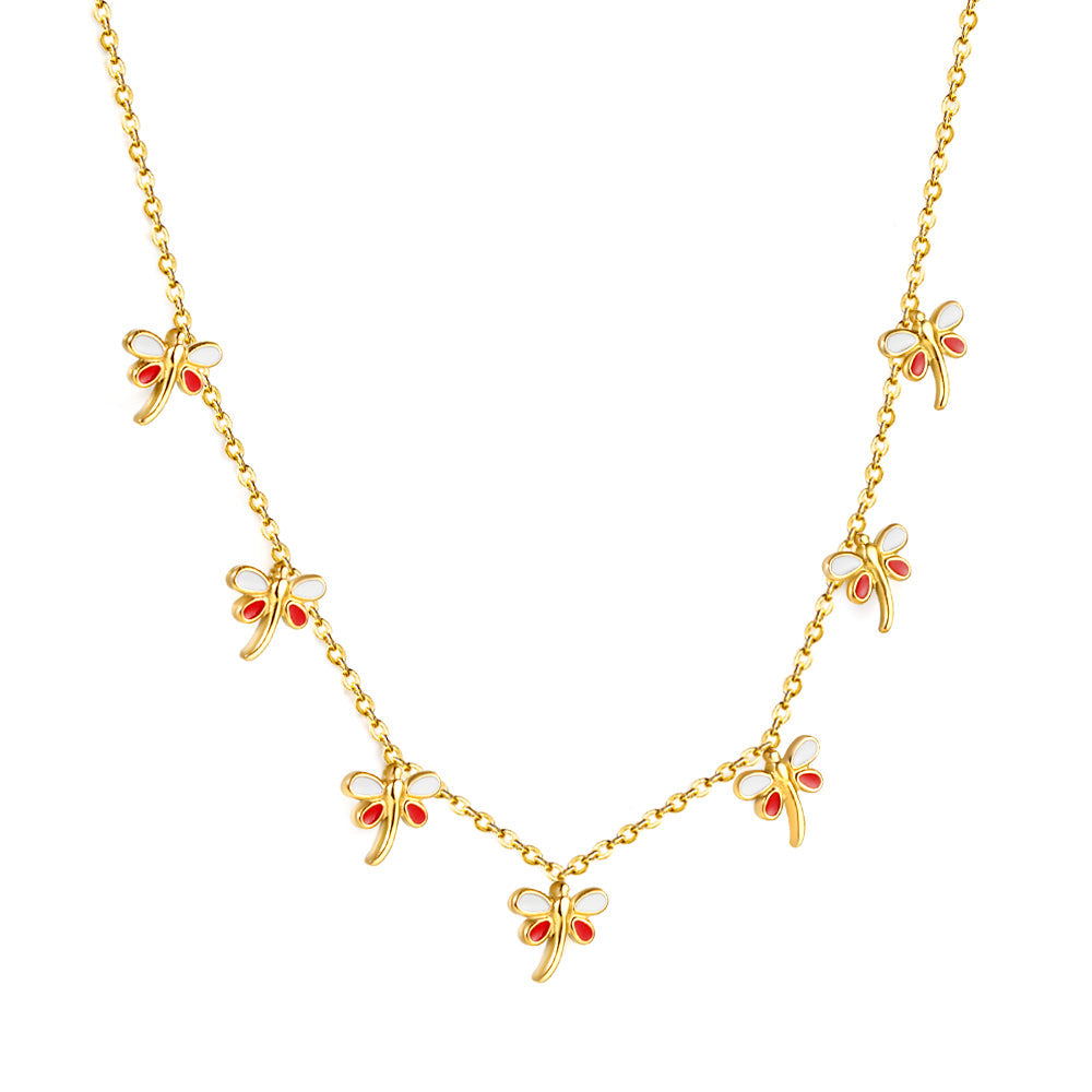 4 Different necklaces shell + cherry + crown + red dragonfly asonjewelry