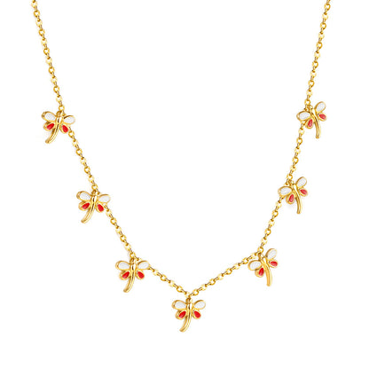 4 Different necklaces shell + cherry + crown + red dragonfly asonjewelry