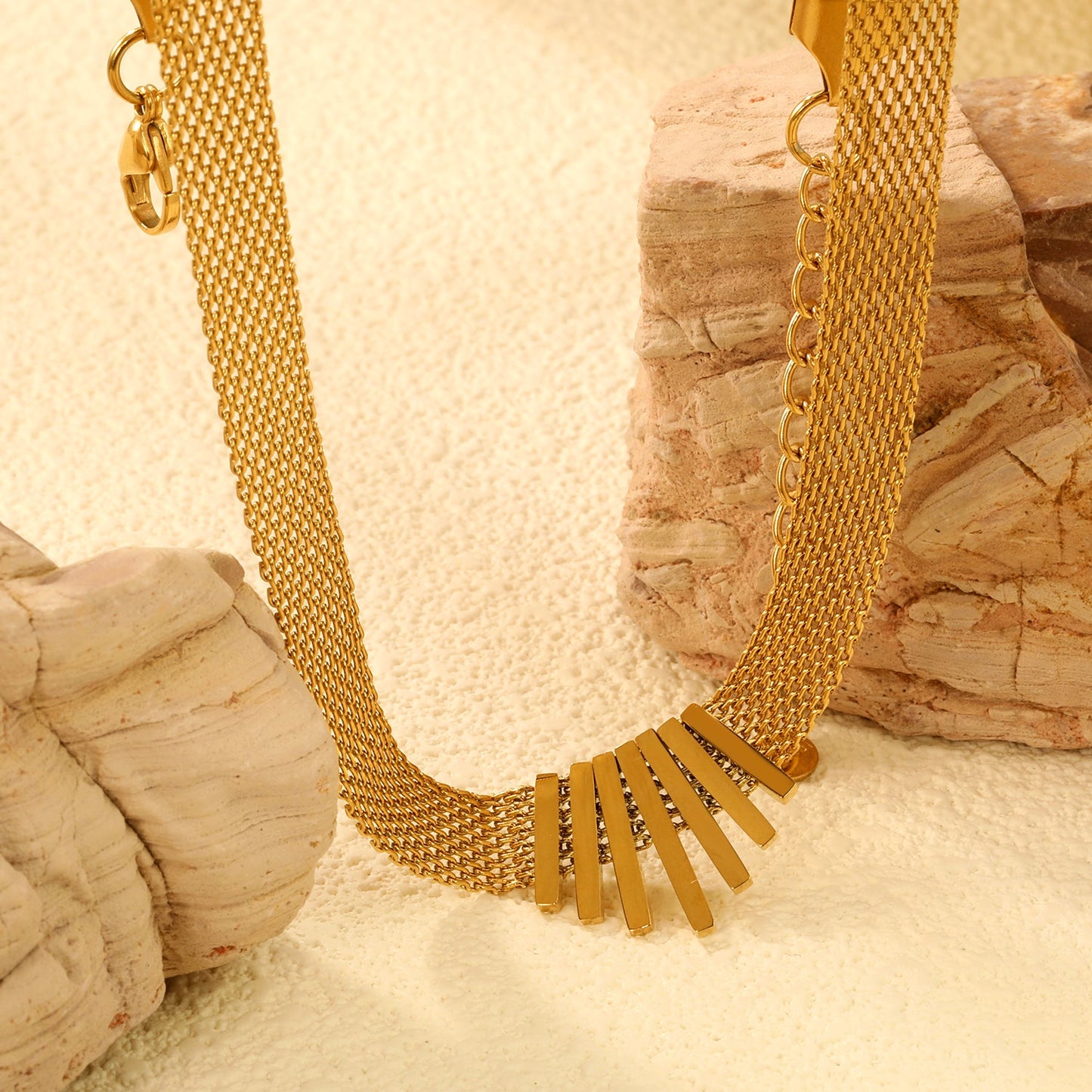 22*18mm black oil drop/golden long and short vertical bar accessories 8mm mesh chain necklace 40+5cm+6mm round plaque gold color asonjewelry