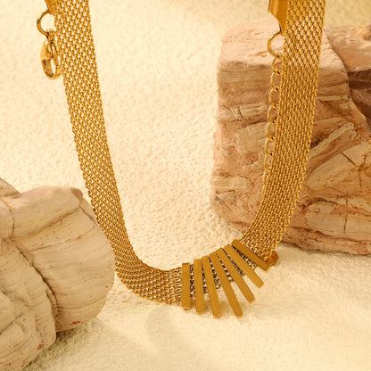 22*18mm black oil drop/golden long and short vertical bar accessories 8mm mesh chain necklace 40+5cm+6mm round plaque gold color asonjewelry