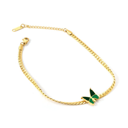 Butterfly with Green Drip Oil 13.7*13mm Anklet 23+5cm Gold Color asonjewelry
