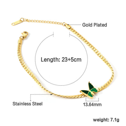 Butterfly with Green Drip Oil 13.7*13mm Anklet 23+5cm Gold Color asonjewelry