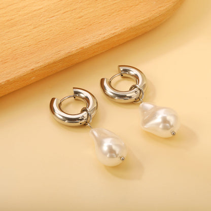 5*20.4mm Round with Shaped White Pearl Stud Earrings 14.9*21.8mm asonjewelry