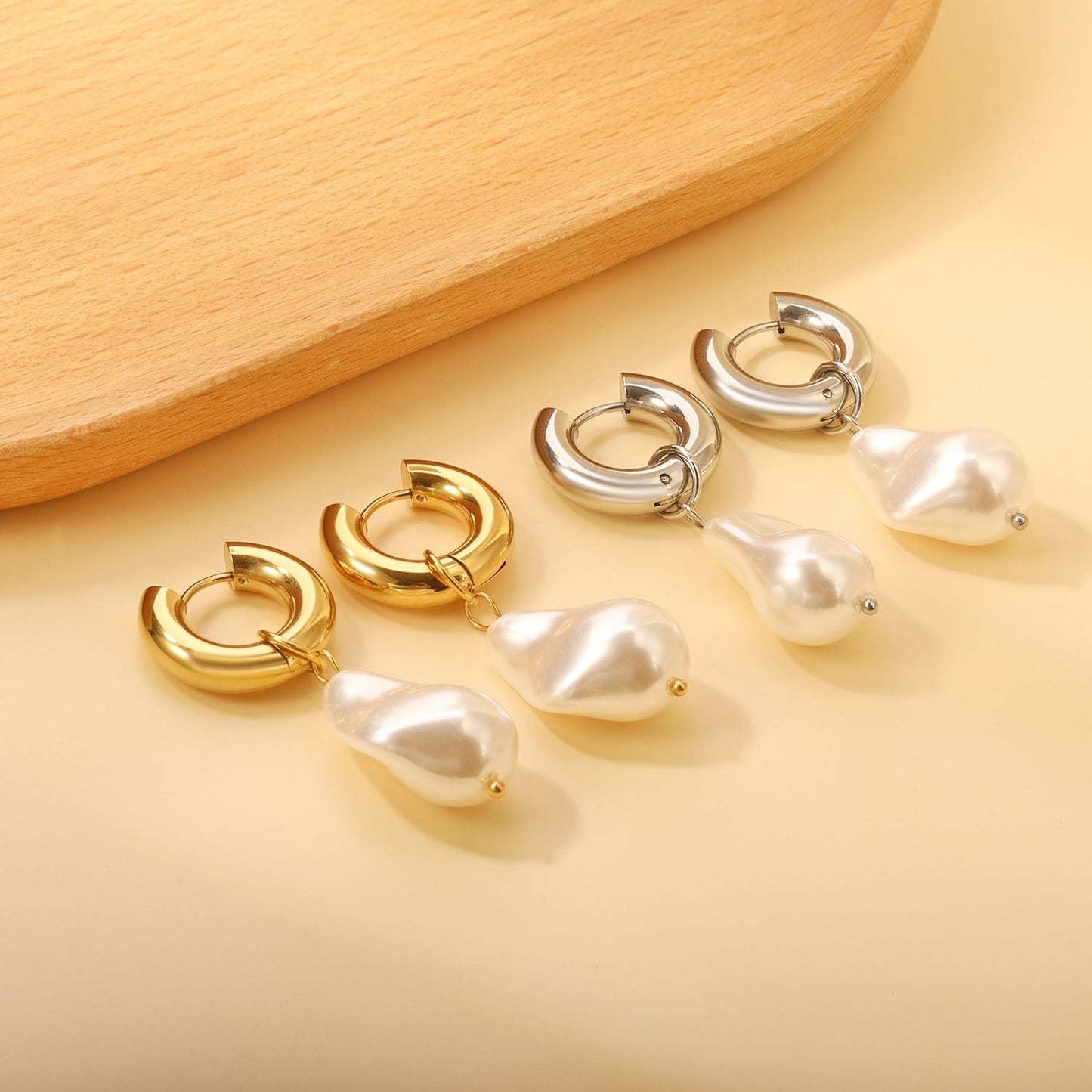 5*20.4mm Round with Shaped White Pearl Stud Earrings 14.9*21.8mm asonjewelry