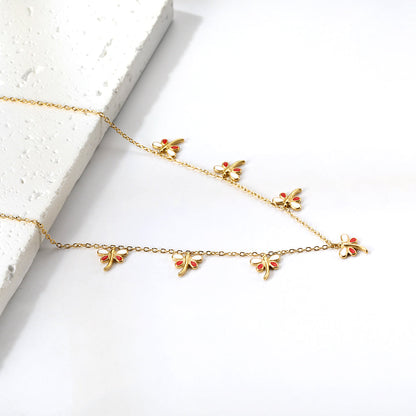 4 Different necklaces shell + cherry + crown + red dragonfly asonjewelry