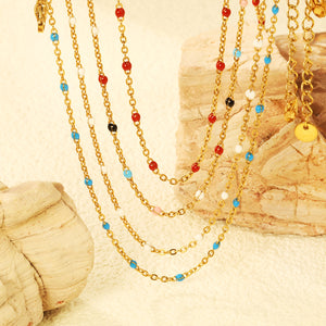 White/red/blue/mixed color dot drop glue necklace 0.4 cross chain 40+5cm+6mm round plate Gold color