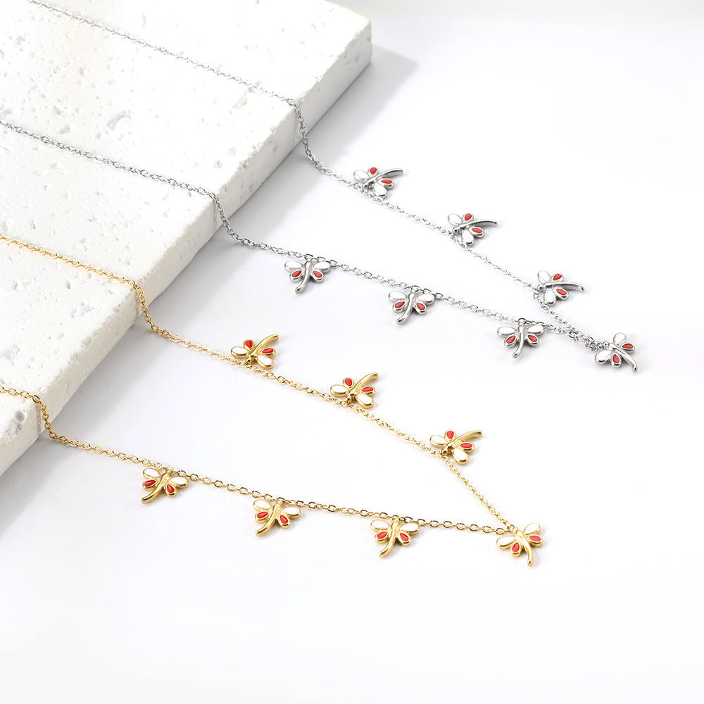 4 Different necklaces shell + cherry + crown + red dragonfly asonjewelry