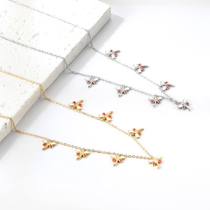 4 Different necklaces shell + cherry + crown + red dragonfly asonjewelry
