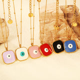 Welded 4mm circle + 16.5mm square green/white eyeball white/black/purple/red/blue/pink base oil drop pendant necklace 40+5cm+6mm round plate Gold color