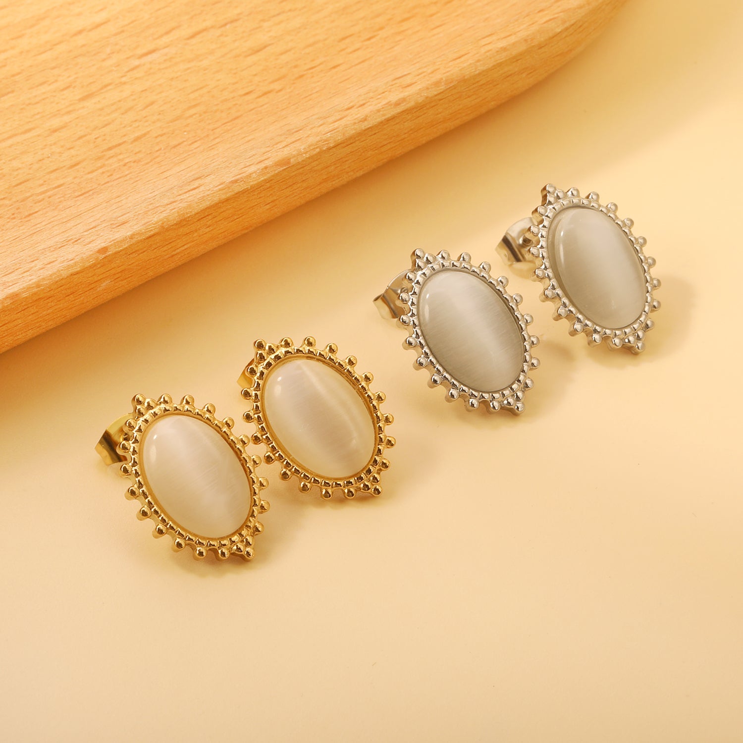 Loose Bead Edge Oval with White / Black / Red / Green Cat's Eye Stones Earrings 14.8*21mm asonjewelry