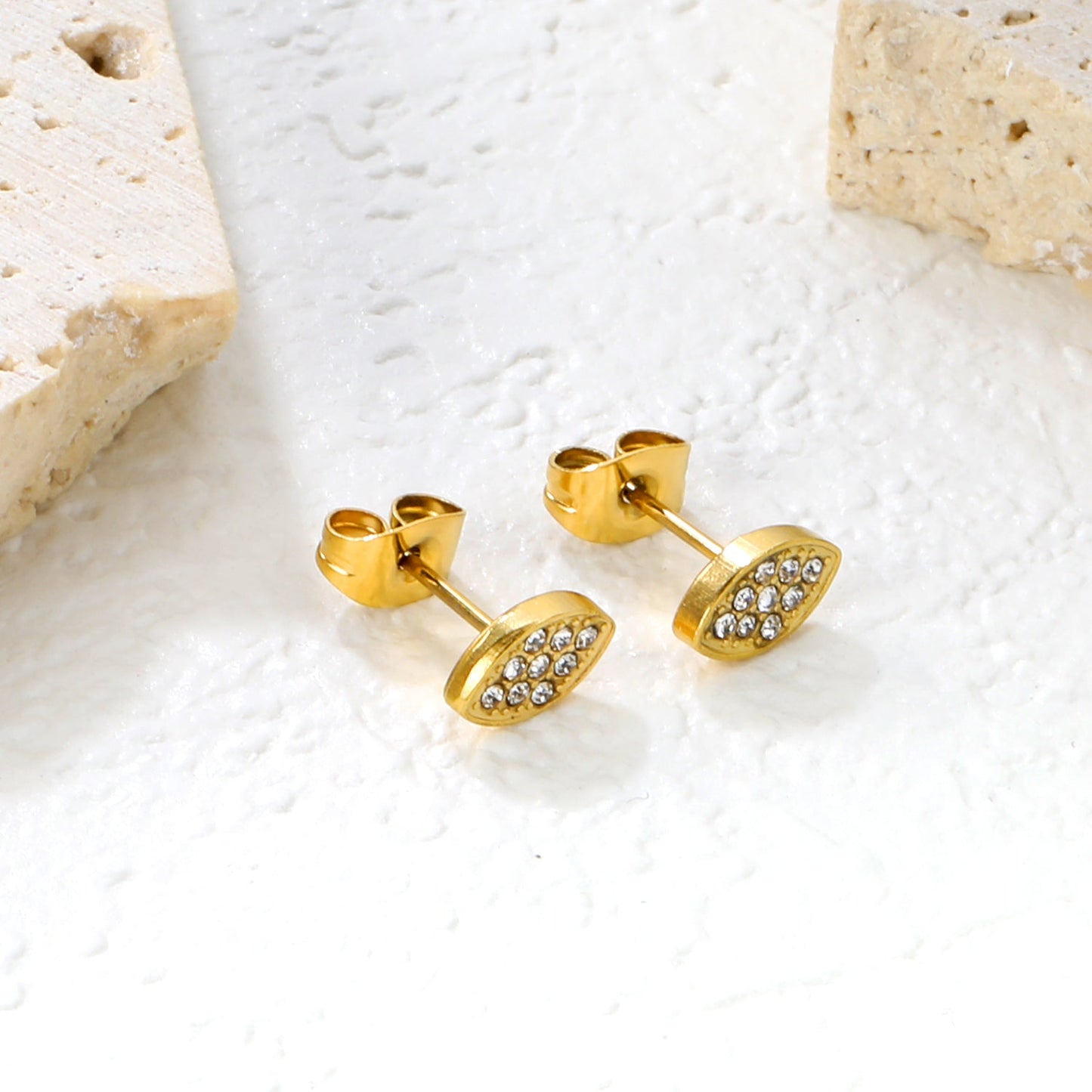 8.2*5mm leaf shaped earrings with white diamonds Gold color asonjewelry