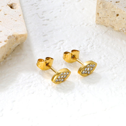 8.2*5mm leaf shaped earrings with white diamonds Gold color asonjewelry