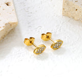 8.2*5mm leaf shaped earrings with white diamonds Gold color