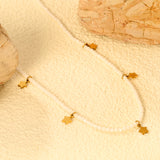 4.3*6mm pentagram accessories +2mm white/mineral black beads necklace 40+5cm+6mm round plate Gold color
