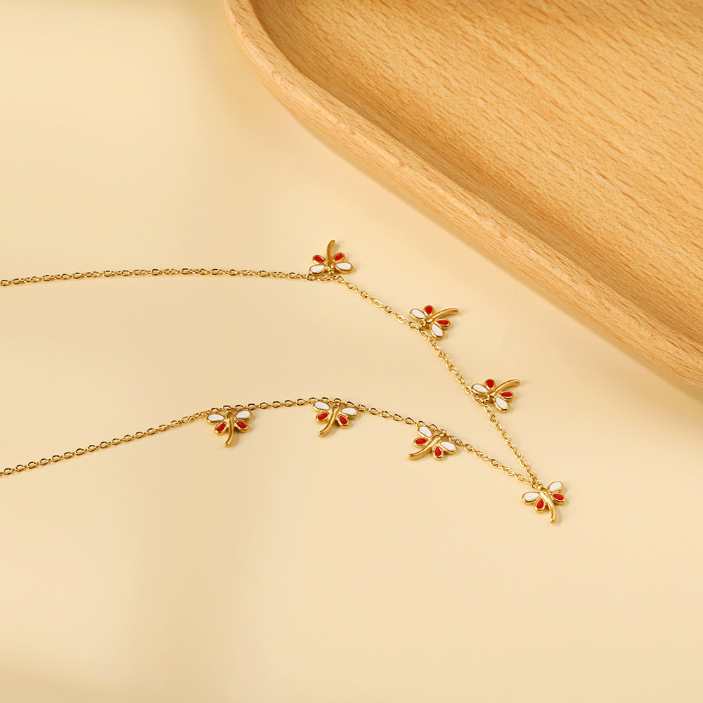 4 Different necklaces shell + cherry + crown + red dragonfly asonjewelry