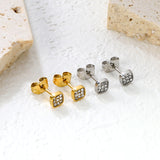 5mm Geometric plain pin earrings with white diamonds steel color/golden color
