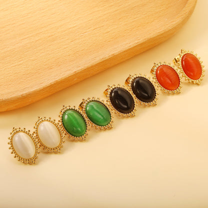 Loose Bead Edge Oval with White / Black / Red / Green Cat's Eye Stones Earrings 14.8*21mm asonjewelry