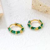 14*13.4mm green oil drip bamboo earrings gold color