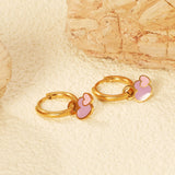 2*10mm circle + 8.4*10mm big heart with pink and purple drop earrings gold color