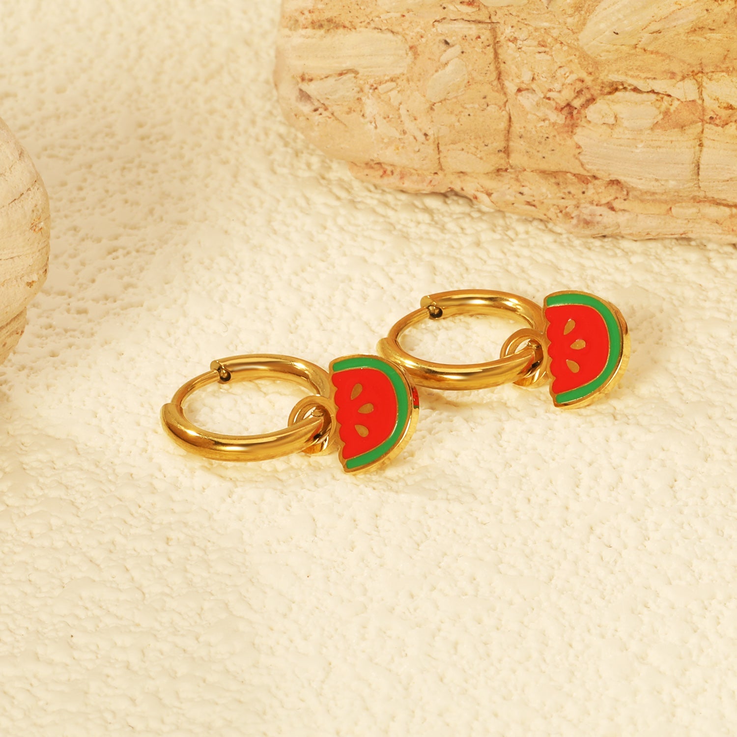 2*10mm circle + 9*10.6mm watermelon with red drop earrings gold color asonjewelry