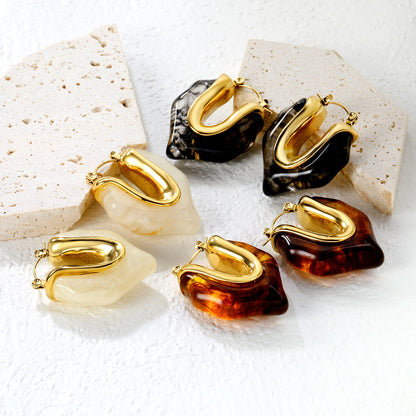 25.6*29.7mm irregular V-shaped white/transparent black/amber resin ear clips gold color asonjewelry