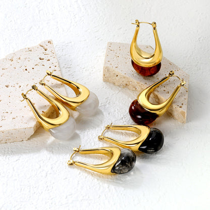 19.4*32.4mm oval U-shaped white/clear black/amber resin ear clips Gold color asonjewelry