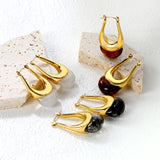 19.4*32.4mm oval U-shaped white/clear black/amber resin ear clips Gold color