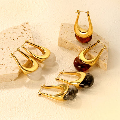 19.4*32.4mm oval U-shaped white/clear black/amber resin ear clips Gold color asonjewelry