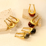 19.4*32.4mm oval U-shaped white/clear black/amber resin ear clips Gold color