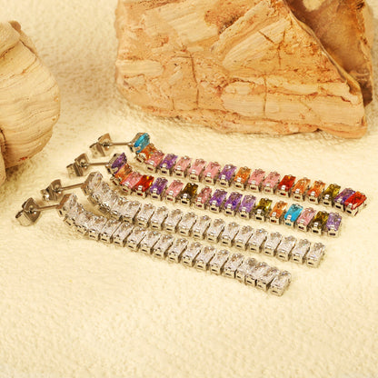 Earrings 5.83mm rectangle white/mixed color diamonds 5.5cm gold/steel color asonjewelry