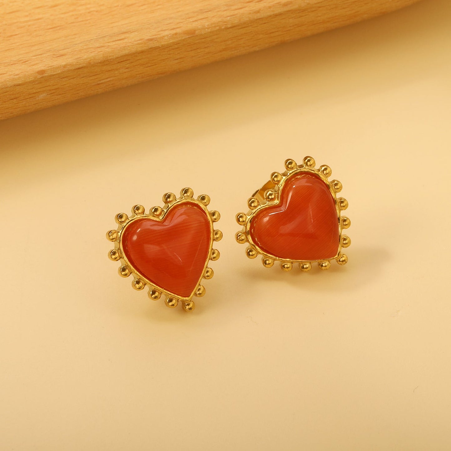 Loose Bead Edge Heart with White / Black / Red / Green Cat's Eye Stones Earrings 17.8*17.5mm asonjewelry