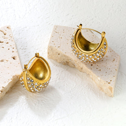 25*21mm boat-shaped earrings with white diamonds Gold color asonjewelry