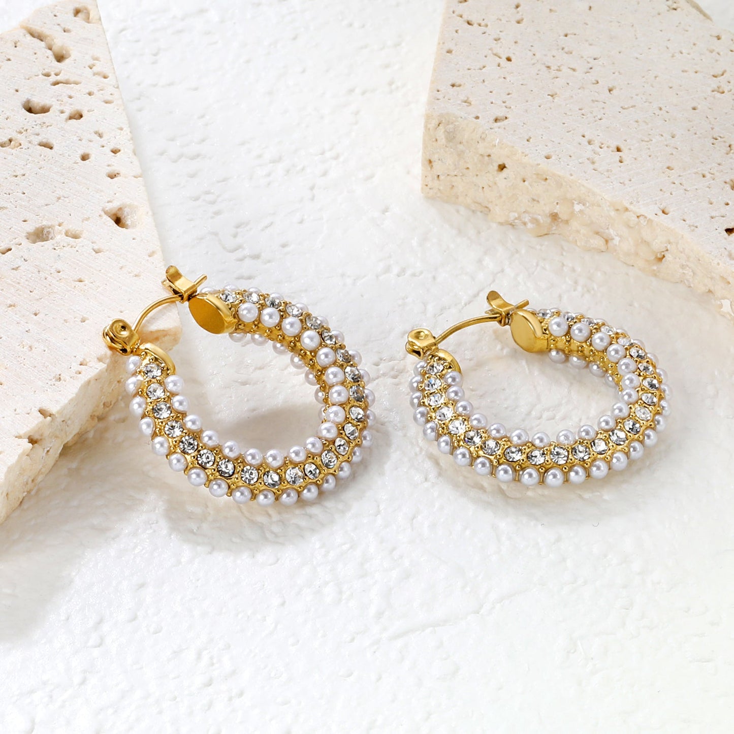 26*24mm earrings + white imitation pearl earrings gold color asonjewelry