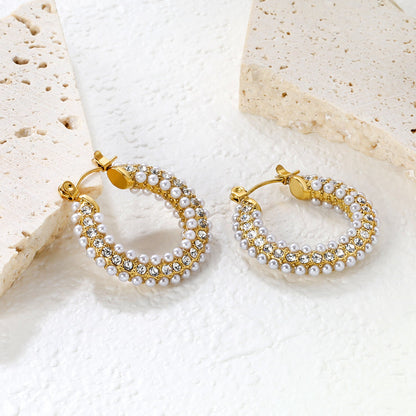 26*24mm earrings + white imitation pearl earrings gold color asonjewelry