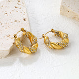 24.4*21.4mm irregular rattan U-shaped earrings with white diamonds/emerald diamonds sticking Gold color