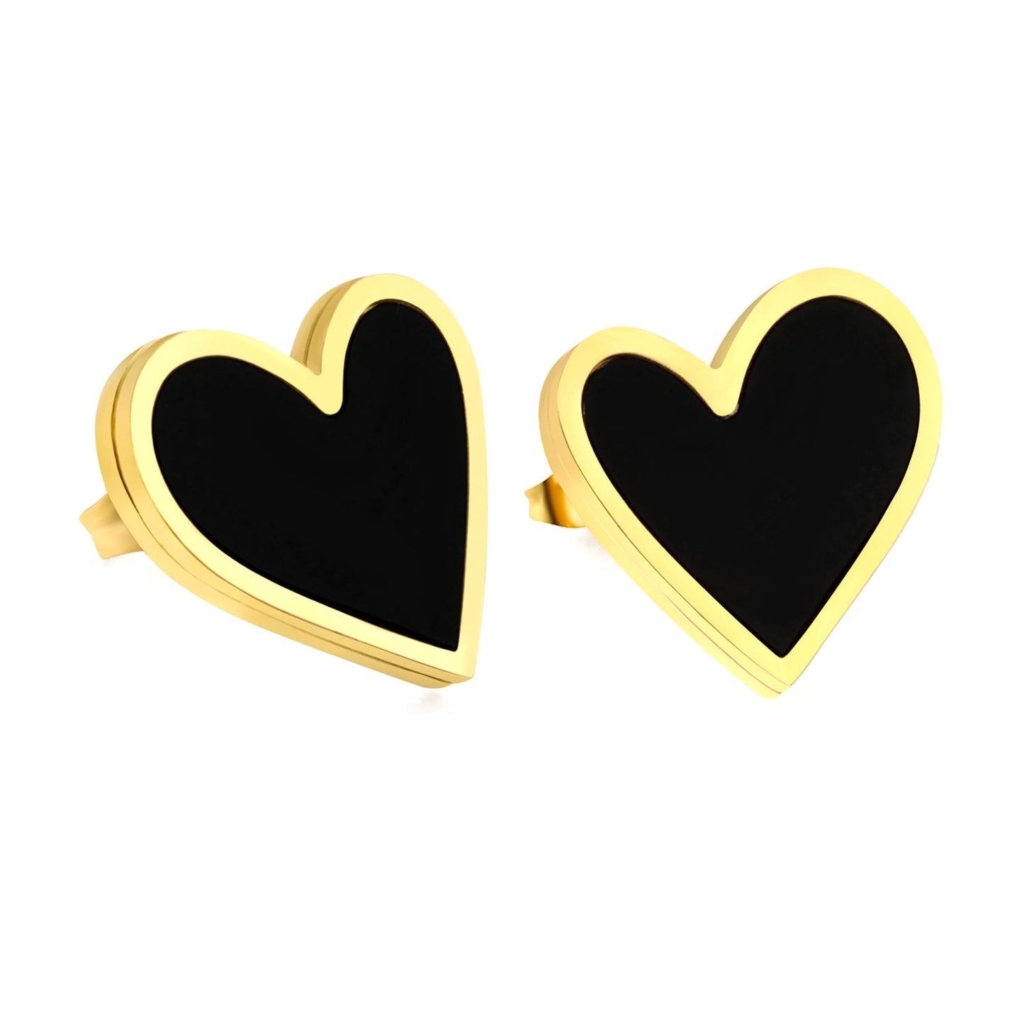 Heart Earrings with Black Shells 18*15.9mm Gold Color asonjewelry