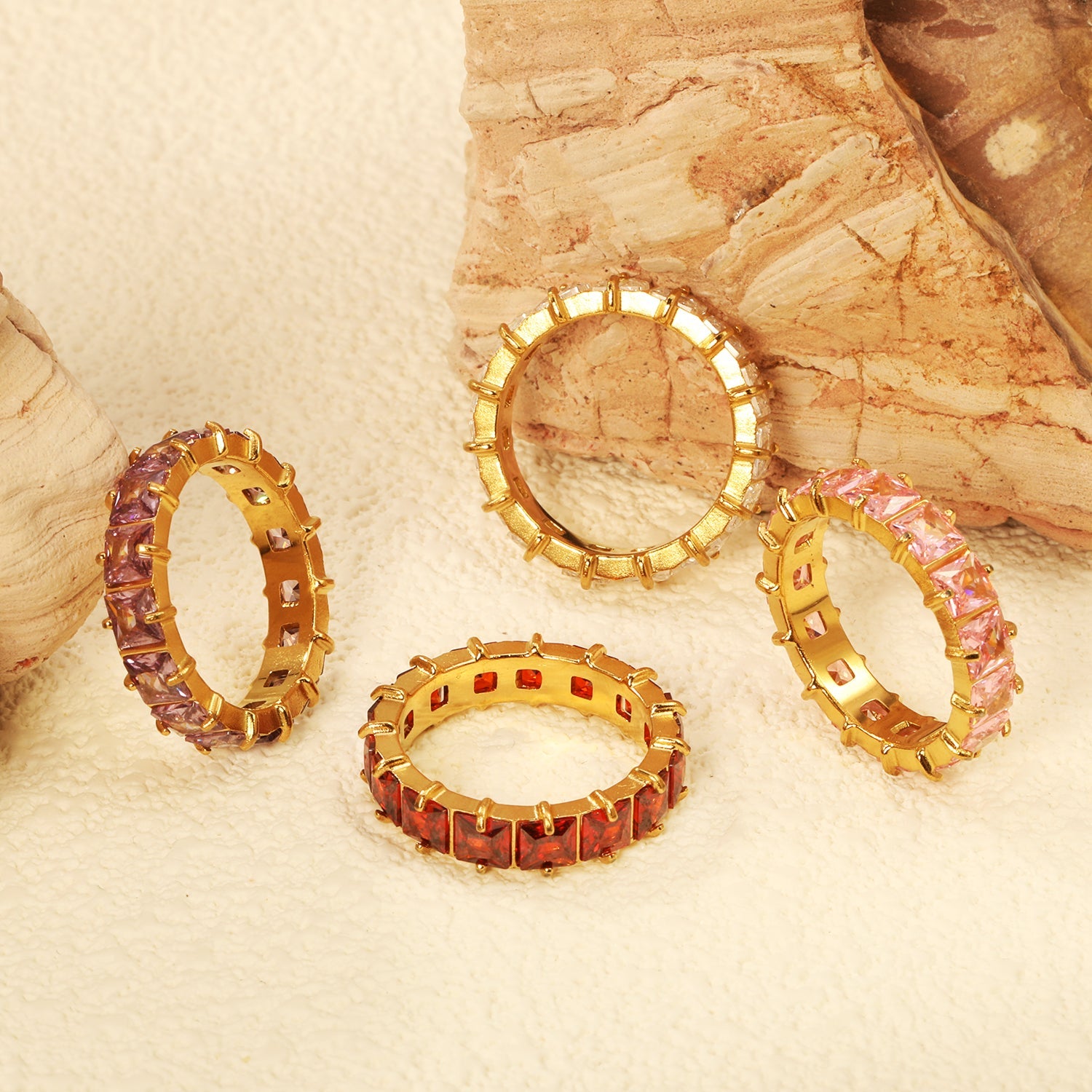 4mm square white/purple/red/pink zirconium solitaire ring gold color asonjewelry