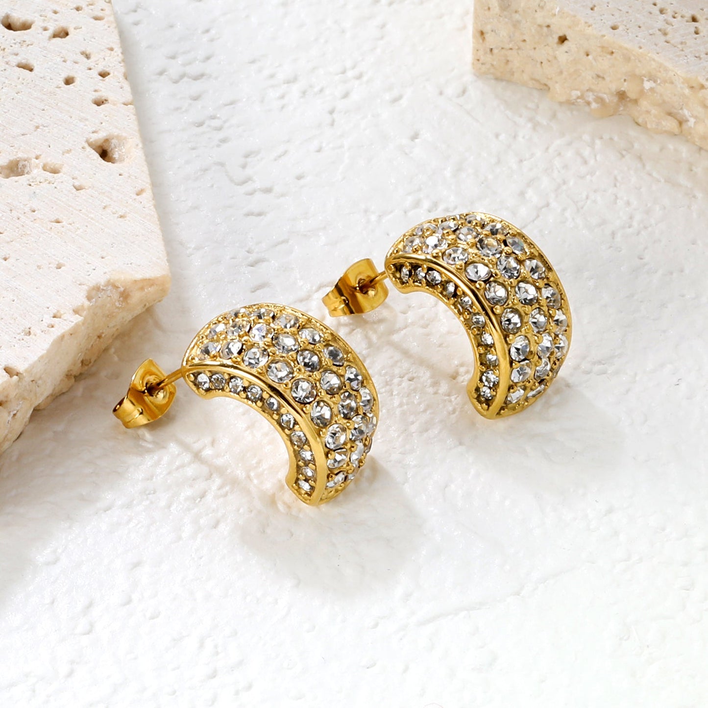 10.2*18.4mm C-shaped with white/emerald diamonds earrings steel color/golden color asonjewelry