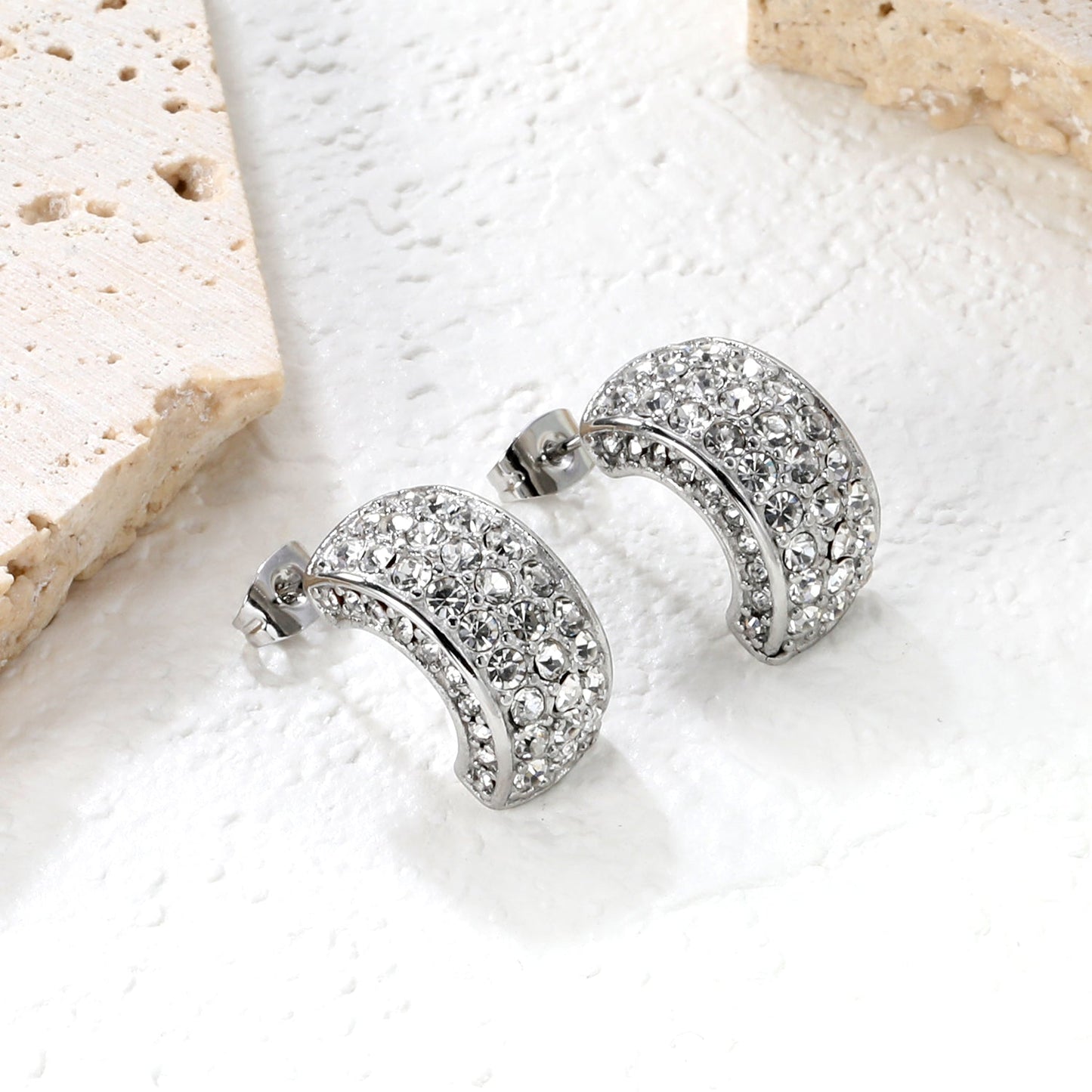 10.2*18.4mm C-shaped with white/emerald diamonds earrings steel color/golden color asonjewelry