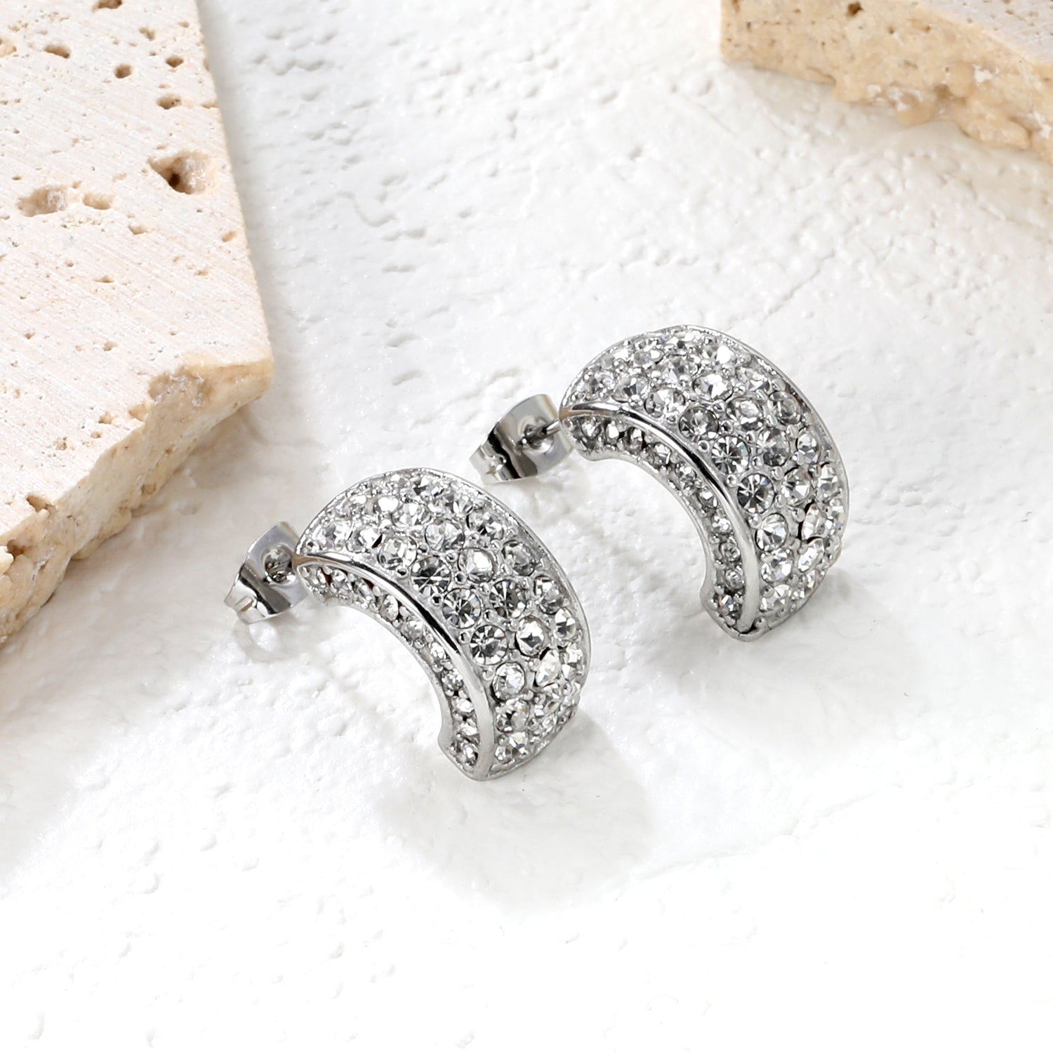 10.2*18.4mm C-shaped with white/emerald diamonds earrings steel color/golden color asonjewelry